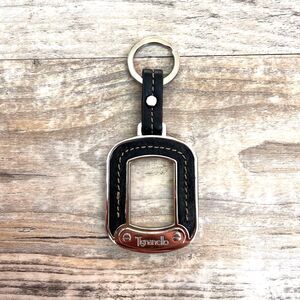 Tignanello Black Leather Mirror Key Chain Silver Bag Charm Pebbled Leather